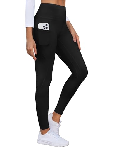 CMTOP Thermo Leggings Damen Fleece Gefütterte Thermoleggins Winter Hohe Taille Warme Winterleggins Wasserdicht Yogahose Laufhose Outdoor Thermohosen Strumpfhosen mit Taschen (Schwarz, S) von CMTOP