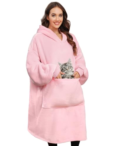 CMTOP Übergroße Hoodie Sweatshirt Damen Kapuzenpullover Langarmshirt mit Kapuze Pullover Sweatshirt Rundhals Herren Frauen Oversize Decke Sweatshirt komfortable Riesen-Hoodie-Rosa- von CMTOP