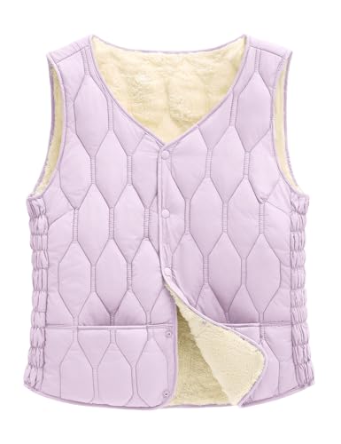 CMTOP Weste Damen Herbst, Leichte Lässig Steppweste, Einfarbig Ärmelloser Jacke Fleeceweste, Winddichte Fleece Gefütterter Warm Westen Jacke Kurz mit Knopfleiste(Lila,L) von CMTOP