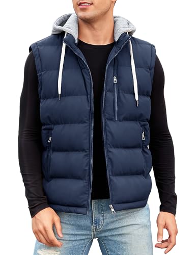 CMTOP Weste Herren mit Kapuze Wasserabweisend Steppweste Warme Herren-Westen, Leicht Ärmellose Jacke Winddichte Winterweste Reißverschluss Bodywarmer Vest Gilet mit Taschen(Marineblau,L) von CMTOP