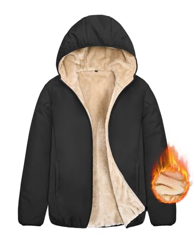 CMTOP Winterjacke Damen Fleece Hoodie Gefüttert Sweatjacke Herbst Winter Fleecejacke mit Kapuze Warm Wintermantel Reißverschluss Jacke Casual Kapuzenpullover mit Taschen(Schwarz, L) von CMTOP