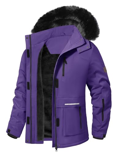 CMTOP Winterjacke Damen Wasserdichte Winddichte Skijacke Gefüttert Regenjacke für Wandern Trekking Softshell Übergangsjacke Wanderjacke mit Abnehmbarer Kapuze(Lila,XL) von CMTOP
