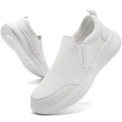 CMZSMM Herren Sneaker Slip in Laufschuhe Turnschuhe Sportschuhe Mokassins Loafer Bootsschuhe Hallenschuhe Walking Atmungsaktiv Freizeitschuhe Joggingschuhe Schuhe Sommer Weiß 45 EU von CMZSMM