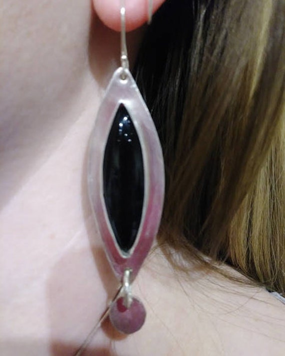 Natürliche Onyx Marquise Tropfen Ohrringe Sterling Silber, Handgefertigt Natürliche Onyx Marquise Tropfen Ohrringe Sterling Silber, Handgefertigt von CMarieArtworks