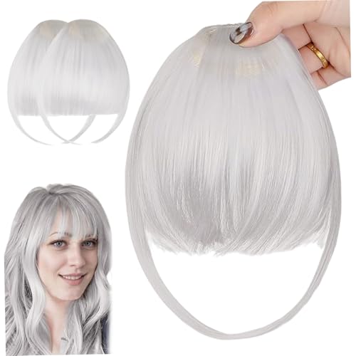 2pcs Clip in Pony for Women 9.45 natürlicher Clip auf Pony Silbergrau Luft Haare mit unsichtbarem Netz atmungsablöser, schlaubarer Schnittwaschkörper. von CNAFGBGG