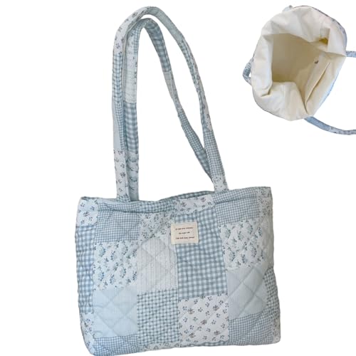 CNAFGBGG 1PC -Tasche für Frauen blau Farbgrosen und Blumenhandtaschen für Frauen mit langem Riemen 16x3x10 Zoll Baumwolle und Polyester Tasche mit innerer von CNAFGBGG