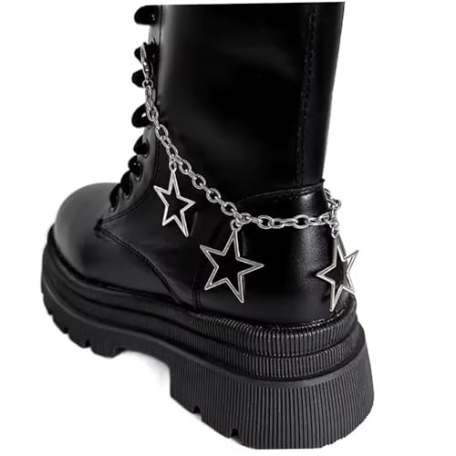 CNAFGBGG 1pc Boot Chains hohl Sterne Shoelace Charm Stylish Y2K Metalkette mit Verschluss DIY Accessoires für Frauen Mädchen Weihnachten, Silber von CNAFGBGG