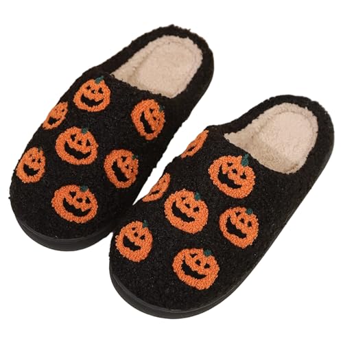 CNAFGBGG Kürbisrubschuhe weich warm warm gemütliche Plüschkürbis Halloween Pantoffeln Nicht-Slip für Männer im Innenbereich im Freien, 44-45 von CNAFGBGG