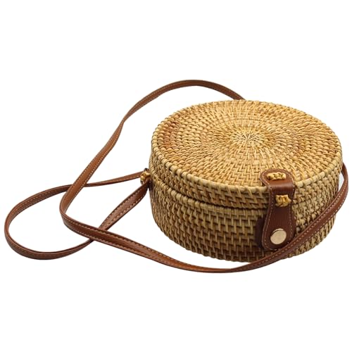 CNAFGBGG Strohhalm Runde 7.9x7.9x3.1in mit Schultergurten Sommer Wicker Rattan gewebt Crossbody Tasche Strandtaschen für Frauen ... CNAFGBGG Strohhalm Runde 7.9x7.9x3.1in mit Schultergurten Sommer Wicker Rattan gewebt Crossbody Tasche Strandtaschen für Frauen ... von CNAFGBGG