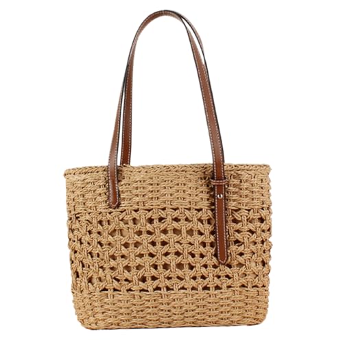 CNAFGBGG Strohtasche für Frauen lässig Chic 11x4x9 in Strohstrand Beutel Schließung einzelner Schultertasche für Reisurlaubseinkäufe (Khaki). von CNAFGBGG