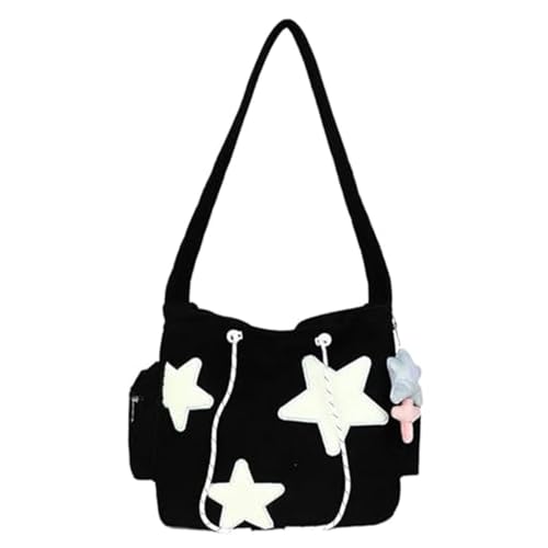 CNAFGBGG Süße Einkaufstasche 15.8x13x15.8 '' Polyester Cord -Tasche mit verstellbarem Seil Stilvoller Star Black Cord mit Reißverschlüssen für das Reisetraining einkaufen von CNAFGBGG