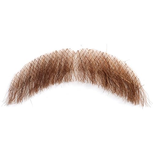 Gefälschter Bart 4x1 '' Leichtes menschliches Haar mit unsichtbarem Netz, realistischer Schnurrbart-Lenker dicke männliche hautfreundliche Schnurrbart für Mann Frauen Halloween Cosplay-Kostüm, B von CNAFGBGG