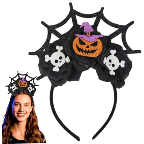 Halloween Stirnband, Glitzer schwarzer Blumenkürbis -Spinnen -Web -Haarschleife, elastische Halloween -Haarzubehör für Cosplay und Foto -Requisite von CNAFGBGG