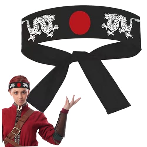 Japanisches Stirnband 39 Länge Black Karate Kid Stirnband mit 2 Drachen- und Sonnenaufgangsmustern Japanische Bandana für Halloween -Cosplay -Kostüme. von CNAFGBGG