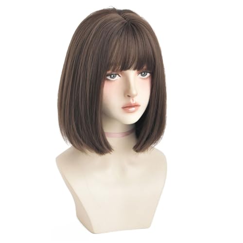 Kurze gerade Bob -Perücken natürliche synthetische Haar Perücken hitzebeständige Frauen Perücken für Cosplay -Party warm Brown Style2. von CNAFGBGG