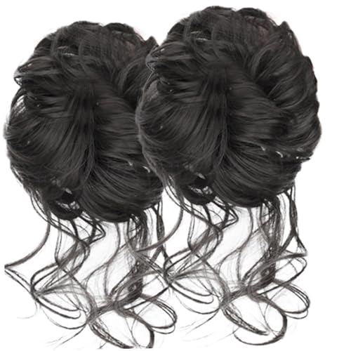 Messy Bun Haarstück 2pcs Voluminous Hochsteckfrisur Haarbrötchen Scrunchie Wellen lockig synthetische Haare Erweiterungen Elastizitätsband für Frauen, Brautfrisur Schwarz von CNAFGBGG