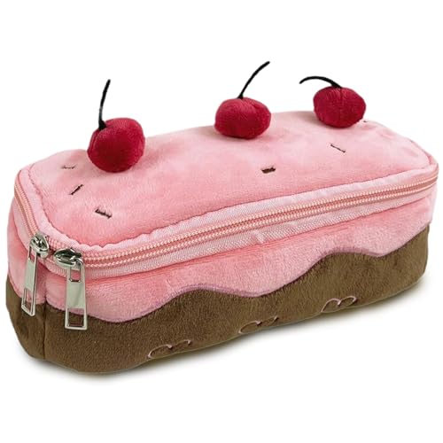 Süße Bleistiftkoffer Kirschkuchen Plüsch Bleistift Hülle 7,7 Zoll großer Kapazität Weiche Bleistiftkoffer Fluffy Bleistifthülle mit Reißverschluss Speichertasche für Schulbürovorräte schönes Ges von CNAFGBGG