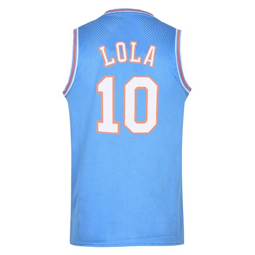 Herren Basketball Trikots #10 Lola Space Movie Jersey Shirts Weiß/Schwarz, Blau, Mittel von CNALLAR