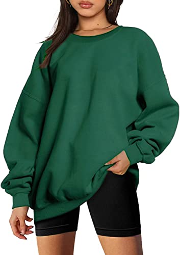 CNFUFEN Basic Langarm Sweatshirt Damen Winter Herbst Warm Pullover Fleece Gefüttert Soft Oberteile Grün Grösse M(36-38) von CNFUFEN