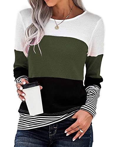 CNFUFEN Longshirt Damen Langarm Oberteile Damen Oversize Shirt Damen Rundhalsausschnitt Basic Langarmshirt Damen Pullover Damen Herbst grün Klein von CNFUFEN