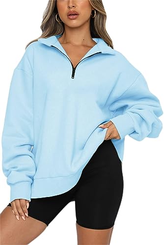 CNFUFEN Sweatshirts Für Damen Pullover Langarm Fleece Oberteile Winterpullover Damen Pullover Herbst Himmelblau Größe XXL(46-48) von CNFUFEN