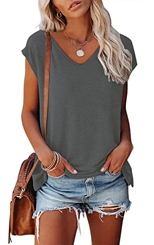 CNFUFEN Sweatshirt Damen Solid Farben Mode Shirt T-Shirts Für Damen Elegant Freizeit Sommer Strandmode Party Top Damen Sommer Polyester Grau L von CNFUFEN