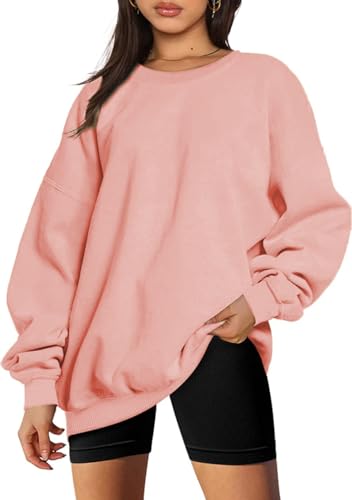 CNFUFEN Damen Langarm Loose Sweatshirt Herbst Winter Rundhals Fleecepullover Damen Casual Sport Hoodie Rosa Grösse M(36-38) von CNFUFEN