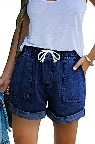 CNFUFEN Elegante Hose Damen Fahrradhose Damen Kurz Jeansshorts Damen Wandershorts Damen Kurz Cargo Hosen Frauen Dunkelblau Medium von CNFUFEN