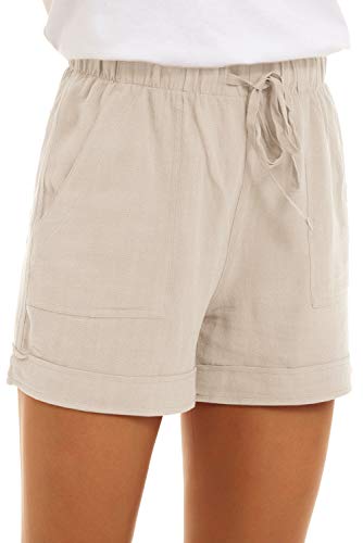 CNFUFEN Kurze Hose Damen Kurze Hose Damen High Waist Lockere Short Damen Jogginghose Short Damen Shorts Hose Große Größen Damen Short Freizeithose Beige L von CNFUFEN