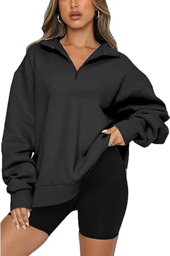 CNFUFEN Sweatshirt Damen Oversized Fleecepullover Damen Oberteile Bluse Langarm Damen Winter Zipper Hoodie Beige Größe XL(44-46) von CNFUFEN