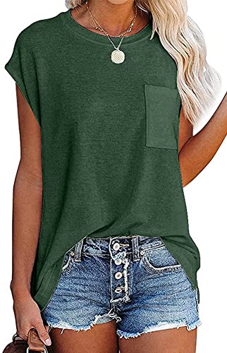 CNFUFEN Tshirt Damen Shirt Damen T-Shirts Für Damen Basic Shirt Damen Tshirt Damen Oversize Herbst Mode Damen Longshirt Damen Kurzarm Grün Groß von CNFUFEN