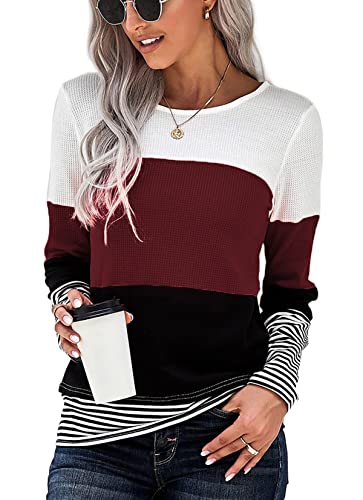 CNFUFEN Damen Pullover Langarmshirts Für Damen Longsleeve Damen Oversize Pullover Damen T Shirt Damen Tunika Damen Langarm Weinrot Medium von CNFUFEN