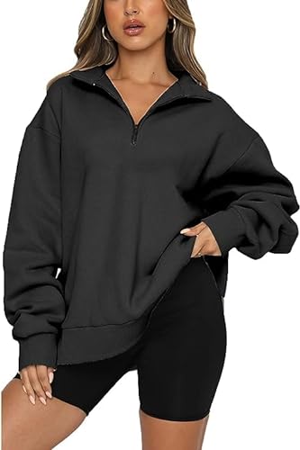 CNFUFEN Sweatshirt Damen Oversized Fleecepullover Damen Oberteile Bluse Langarm Damen Winter Zipper Hoodie Beige Größe L(40-42) von CNFUFEN