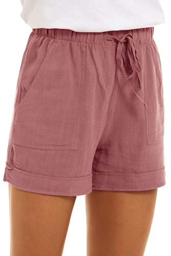 CNFUFEN Shorts Damen Kurze Hosen Damen Stretch Vintage High Waist Hose Short Damen Kurze Damen Baumwolle Lockere Short Damen Chino Kurze Hose Damen Dunkelrosa M von CNFUFEN