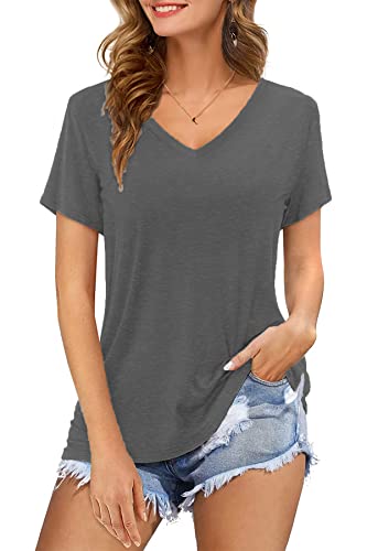 CNFUFEN Damen Tshirt Trachten Vintage Clothes T-Shirts Für Damen Elegant Leicht Und Luftig V-Ausschnitt Shirt Bequeme Sommerkleid Damen Grau M von CNFUFEN