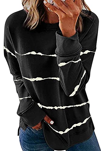 CNFUFEN Pullover Damen Langarmshirt Damen Sweatjacke Damen Oversize Pullover Damen T-Shirts Für Damen Longsleeve Damen Longpullover Für Damen Schwarz Groß von CNFUFEN