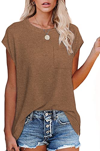 CNFUFEN Damen Tshirt Sommer Casual Basic U-Ausschnitt Shirts Shirts Damen Sommer Baggy Sexy Basic Shirt Damen Khaki X-Large 48-50 von CNFUFEN