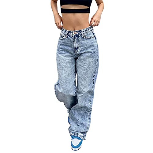 Baggy Jeans Damen Y2k Hose Straight Leg Jeans Damen High Waist Stretch Denim Hosen Weites Bein Jeanshosen Casual Lose Damenhose Freizeithose Wide Leg Hose Used-Look Mädchen Streetwear Schlaghose von CNNBYYDS