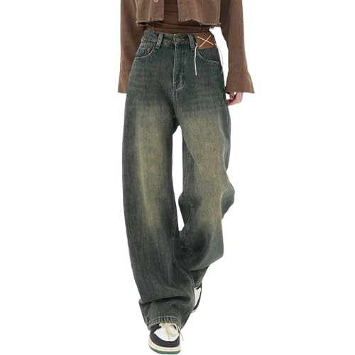 Baggy Jeans Damen Y2k Hose Straight Leg Jeans Damen High Waist Stretch Denim Hosen Weites Bein Jeanshosen Casual Lose Damenhose Freizeithose Wide Leg Hose Used-Look Mädchen Streetwear Schlaghose von CNNBYYDS