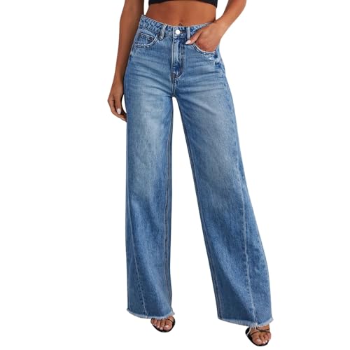 Baggy Jeans Damen Y2k Hose Straight Leg Jeans Damen High Waist Stretch Denim Hosen Weites Bein Jeanshosen Casual Lose Damenhose Freizeithose Wide Leg Hose Used-Look Mädchen Streetwear Schlaghose von CNNBYYDS