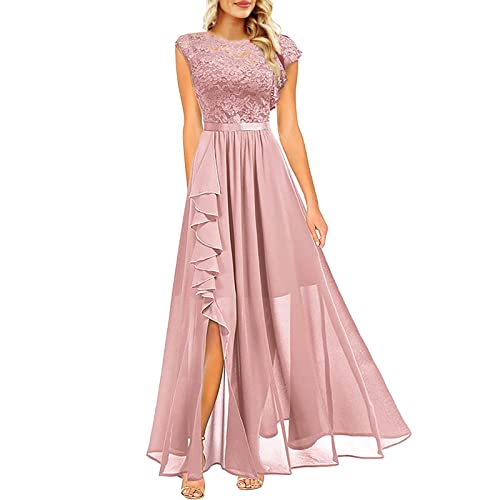 Ballkleider Damen Lang Elegant Abendkleider Hochzeit Vintage V-Ausschnitt Spitze Chiffon Cocktailkleid Maxi Vokuhila Brautjunferkleid Spitzenkleid Maxilange Abendkleid Festliche Kleider für Hochzeit von CNNBYYDS