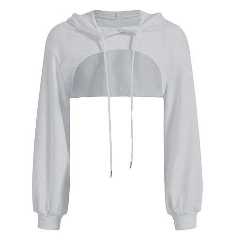 Crop Hoodie Damen Pullover Sehr Kurz Sweatshirts Bauchfrei Kapuzenpullover Langarm Kurz Hoodies Pulli Rundkragen Cut-Out Shirts mit Kapuze Vintage Streetwear Y2K Clothes von CNNBYYDS