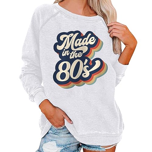 CNNBYYDS Damen Oversized Sweatshirt Sexy 80er Jahre Outfit Rundhals Langarm Casual Loose Langarmshirt Pullover Herbst Winter Locker Bedrucktes Oberteile Elegante Tops Vintage Drucken Bluse (White, M) von CNNBYYDS