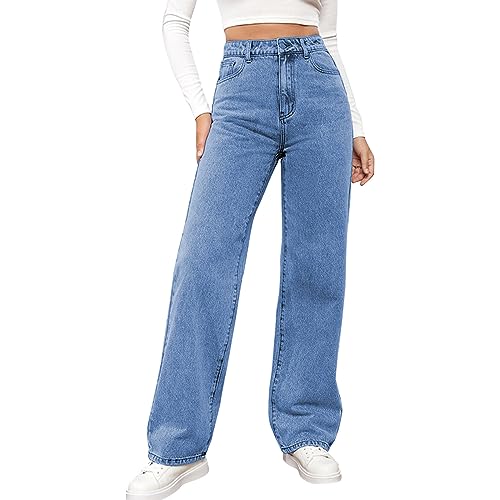 CNNBYYDS Jeans Damen Blau High Waist Baggy Jeanshosen Weites Bein Stretch Jeans Straight Leg Jeans Hosen Casual Lose Damenhose Freizeithose Wide Leg Denim Pants im Used-Look Vintage Flare Denim Hose von CNNBYYDS