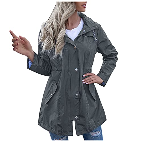 CNNBYYDS Regenjacke Damen Lang Leicht Jacke mit Kapuze Windbreaker Wasserdicht Regenparka Outdoorjacke Winddicht Regenmantel Trenchcoats Windjacke Sommerjacke Regenparka Tailliert von CNNBYYDS