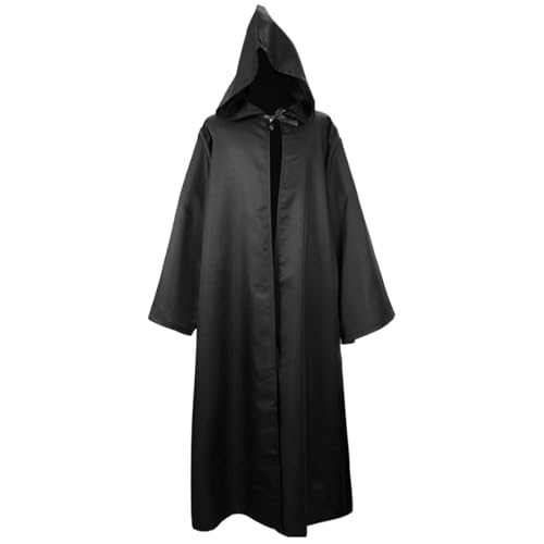 CNNBYYDS Schwarzer Umhang Kinder Halloween Kostüm Kapuzenumhang Sensenmann Mantel Satin Teufelsumhang mit Kapuze Vampir Hexen Cosplay Kostüm für Karneval, Fasching, Party, Unisex Verkleidung von CNNBYYDS