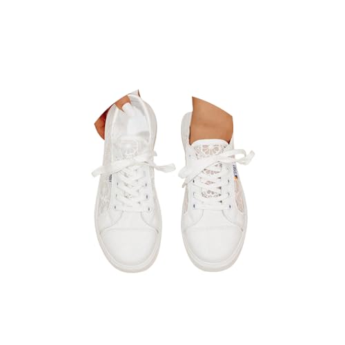 CNNBYYDS Sommerschuhe Damen Sneaker mit Spitze Weiß Freizeit Studenten Segeltuchschuhe Flache Freizeitschuhe Atmungsaktive Sport Turnschuhe mit Schnürsenkel rutschfest Halbschuhe von CNNBYYDS