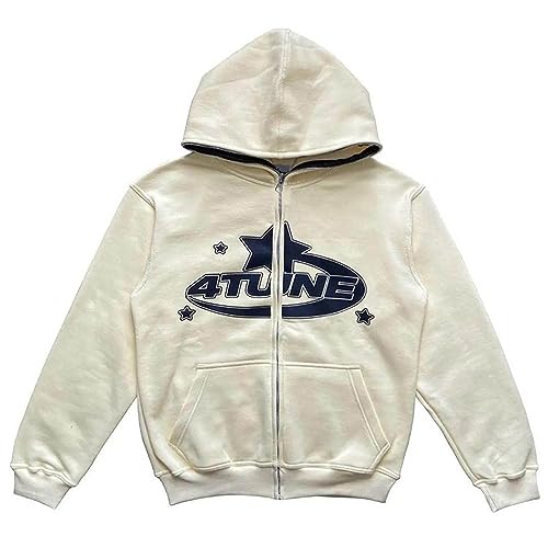 Damen Y2K Jacke 4TUNE Zip Up Hoodie Sterne Motiv Graphics Harajuku Kapuzenpullover für Frauen Langarm Hoodie OversizedSweatshirt Vintage Kapuzenjacke Sweatjacke mit Kapuze 90er E-Girl Top Mantel von CNNBYYDS