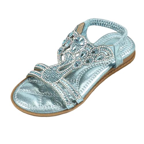 Glitzer Sandalen Mädchen Sommer Flache Sohlen Strass Kinderschuhe Boho Sandaletten Slingback Prinzessin Weiche Sommerschuhe mit Fussbett Bequem Strandschuhe Modische Outdoor Kindersandalen Gr. 26-36 von CNNBYYDS