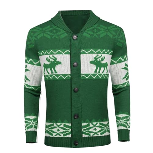 Herren Strickjacke Weihnachtspullover V-Ausschnitt Rentier Norweger Pullover Jacke mit Knopfleiste Männer Jacke Herbst Winter Weihnachts Muster Ugly Christmas Sweater Slim Fit Weihnachten Cardigan von CNNBYYDS